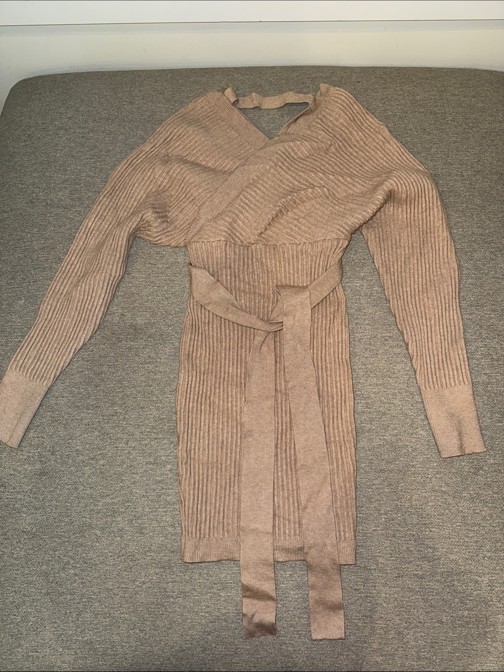 Windsor Ribbed Knit Wrap Dress in Beige Taupe